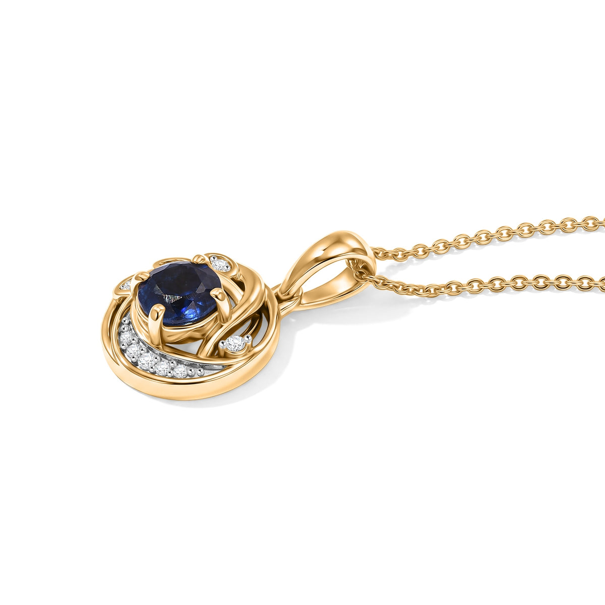 D'Joy - AAA Natural Kashmir Kyanite &amp; White Zircon Pendant with Chain (Size 20) in Yellow Gold Plated Sterling Silver 1.30 Ct. V32575842 4