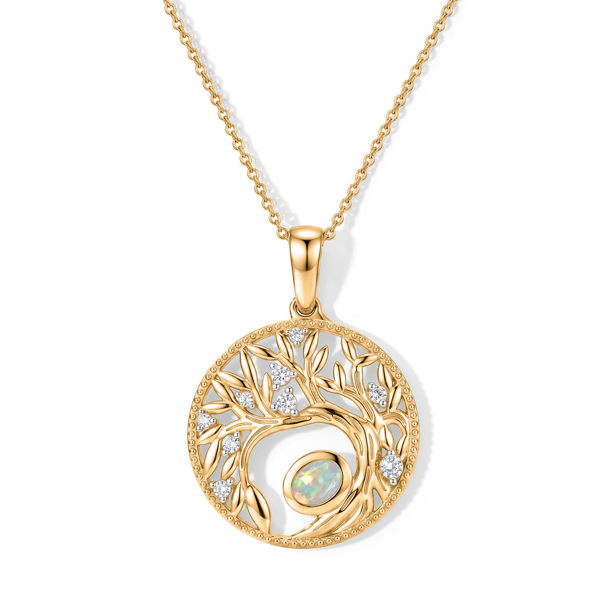 D'Joy - Ethiopian Opal &amp; White Zircon Pendant with Chain (Size 20) in Yellow Gold Plated Sterling Silver 4506917 0