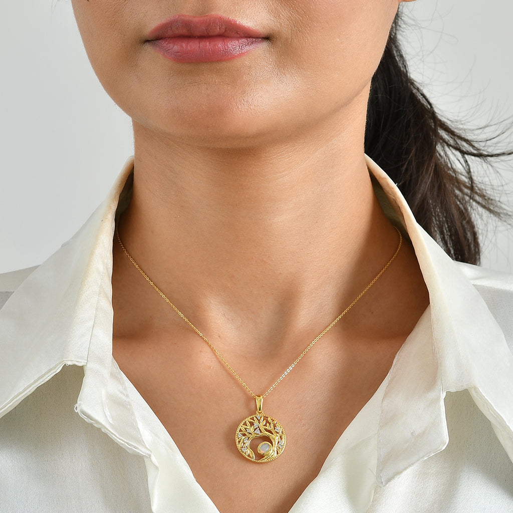 D'Joy - Ethiopian Opal & White Zircon Pendant with Chain (Size 20) in Yellow Gold Plated Sterling Silver_4506917_1