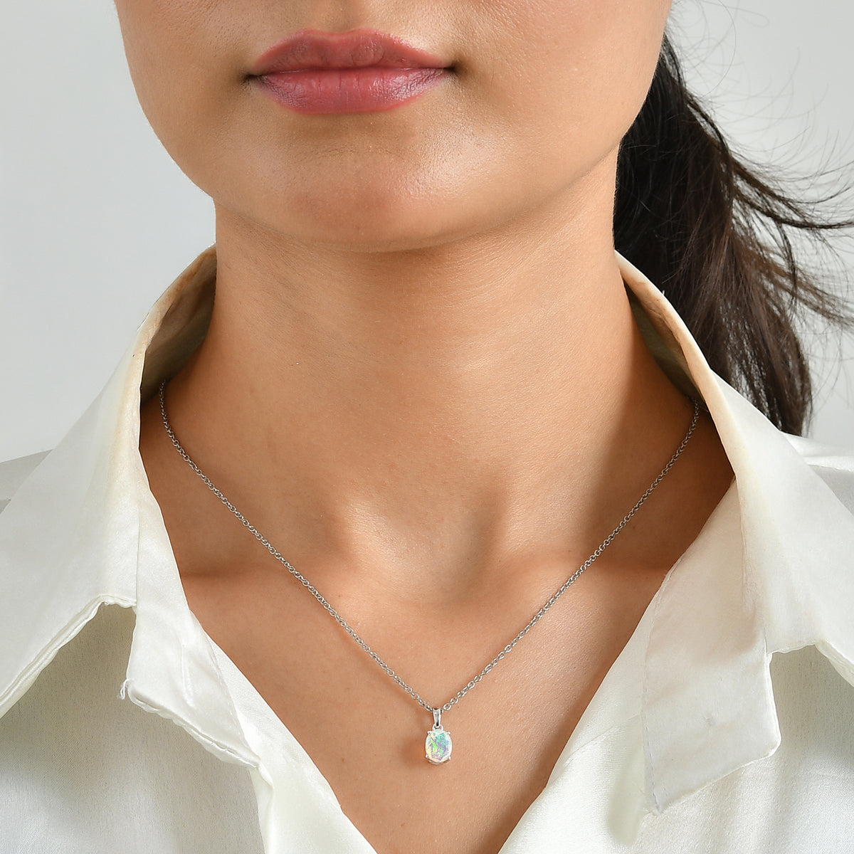 D'Joy - Ethiopian Opal Pendant in Platinum Overlay Sterling Silver with Chain (Size 20) 4506962 1