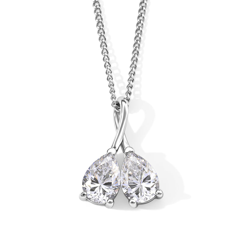 D'Joy - Moissanite Twin Pear Pendant with Chain (Size 18) in Rhodium Overlay Sterling Silver 1.50 Ct._4506966