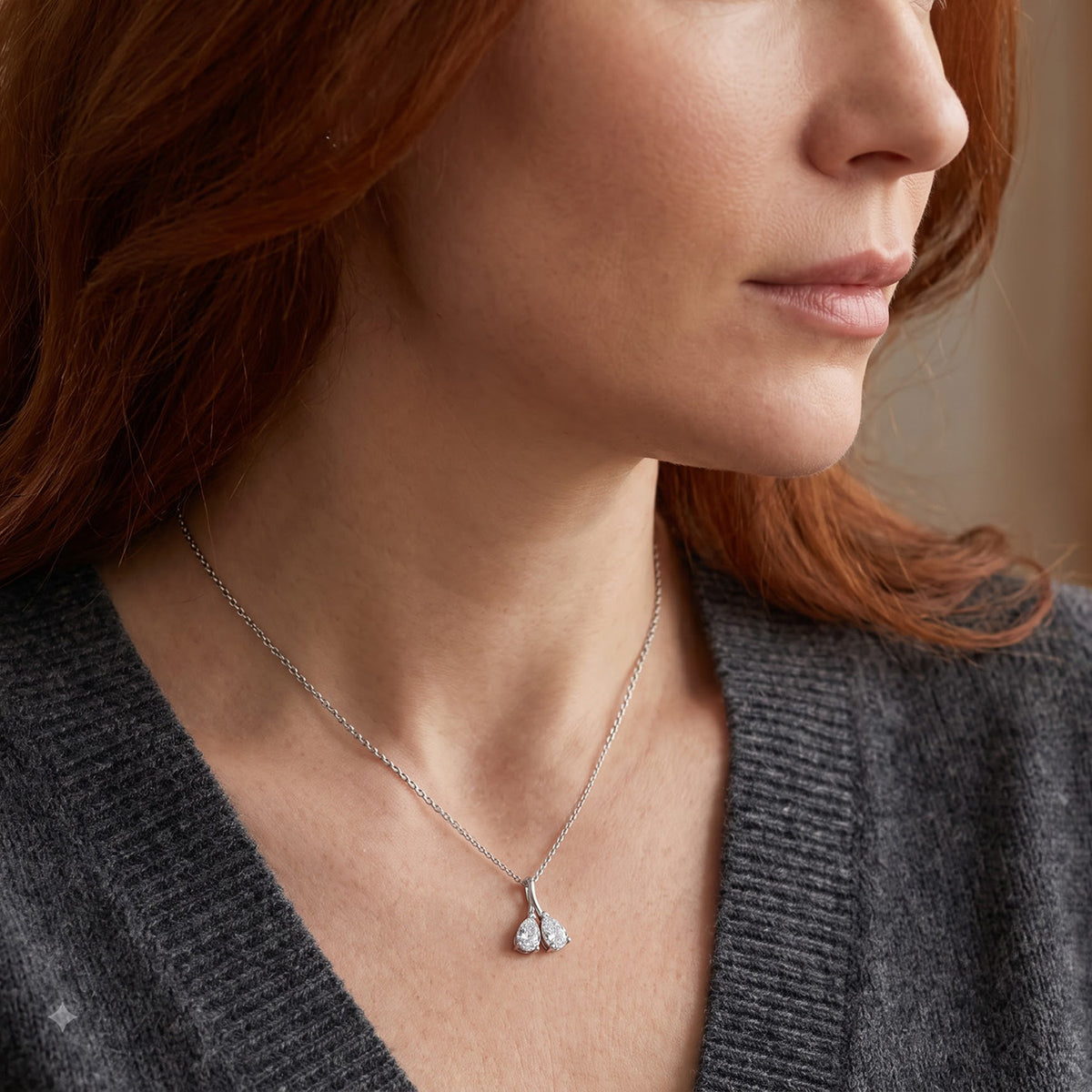 D'Joy - Moissanite Twin Pear Pendant with Chain (Size 18) in Rhodium Overlay Sterling Silver 1.50 Ct. V32730713 3