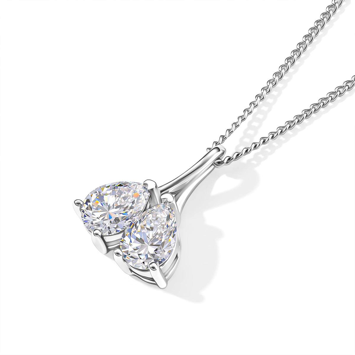 D'Joy - Moissanite Twin Pear Pendant with Chain (Size 18) in Rhodium Overlay Sterling Silver 1.50 Ct. V32730713 4