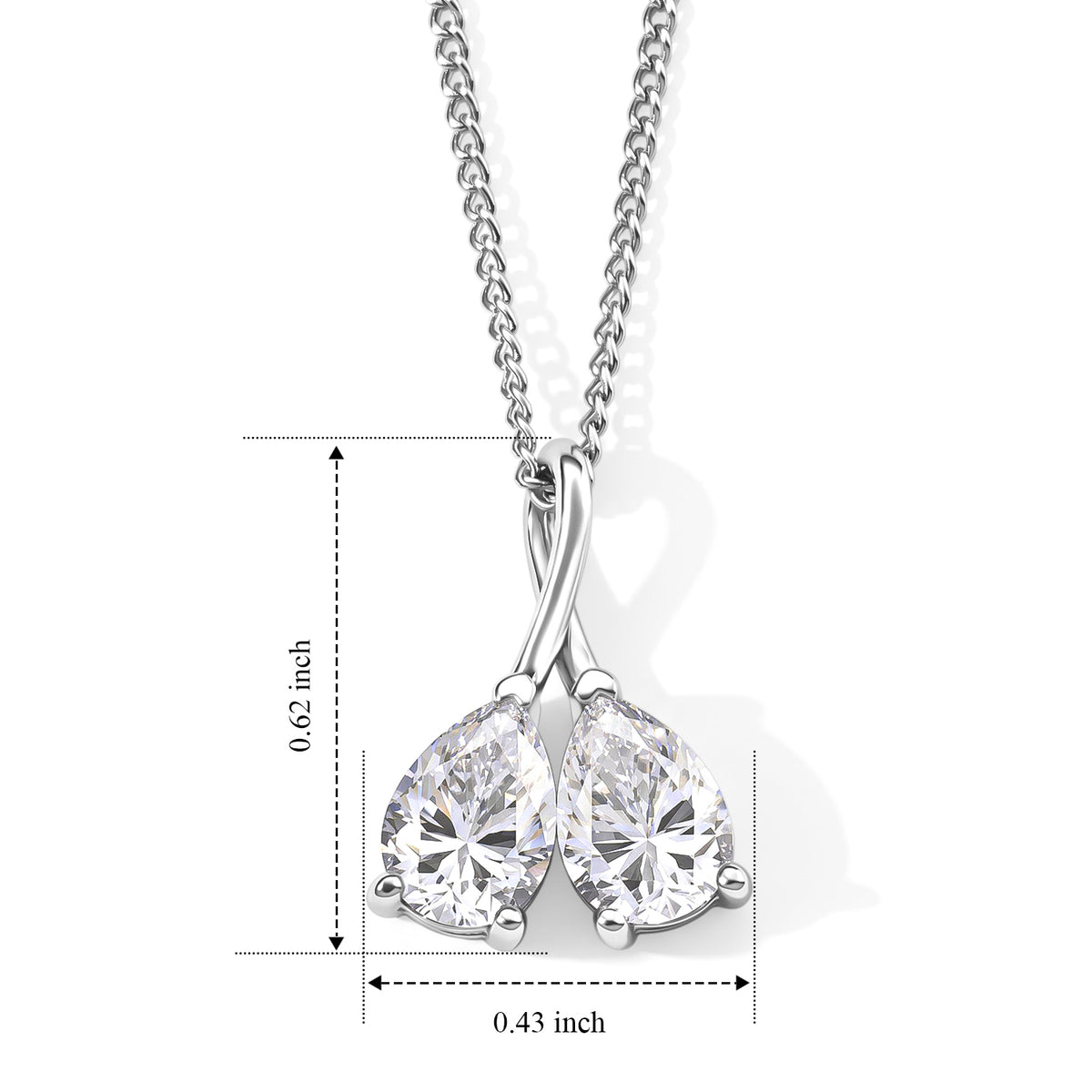 D'Joy - Moissanite Twin Pear Pendant with Chain (Size 18) in Rhodium Overlay Sterling Silver 1.50 Ct. V32730713 6
