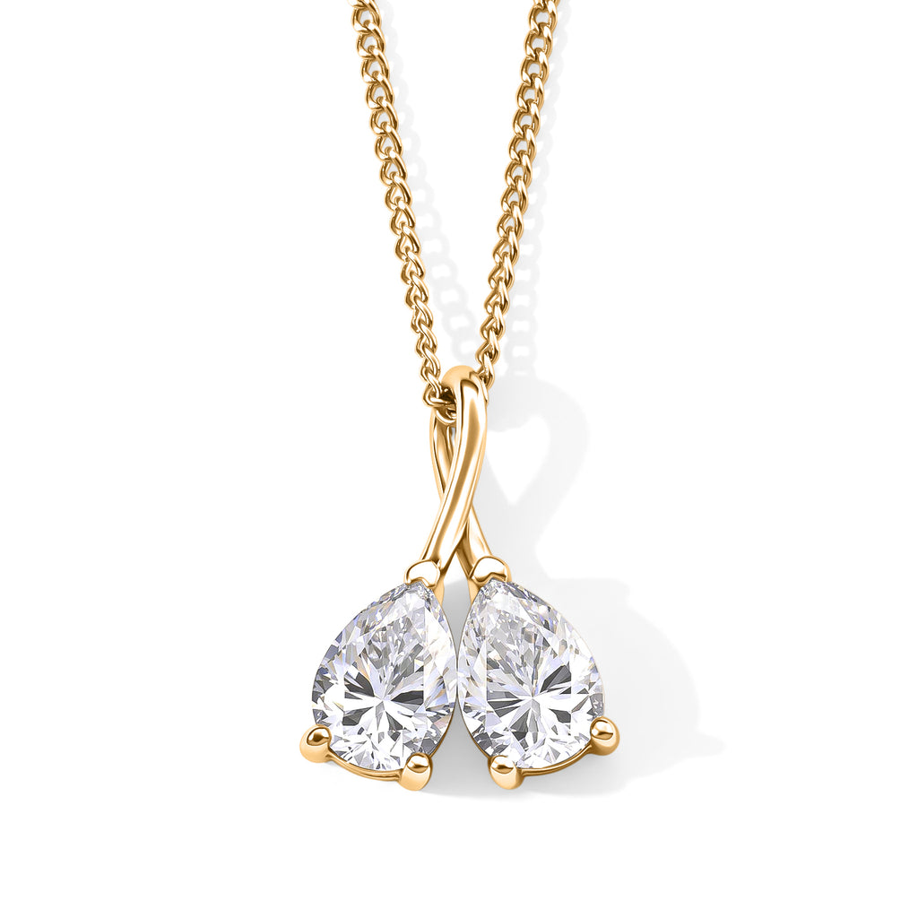D'Joy - Moissanite Twin Pear Pendant with Chain (Size 18) in Yellow Gold Plated Sterling Silver 1.50 Ct._4506967