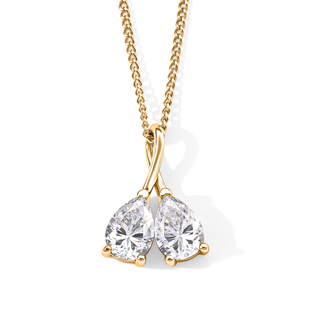 D'Joy - Moissanite Twin Pear Pendant with Chain (Size 18) in Yellow Gold Plated Sterling Silver 1.50 Ct. V32698606 0