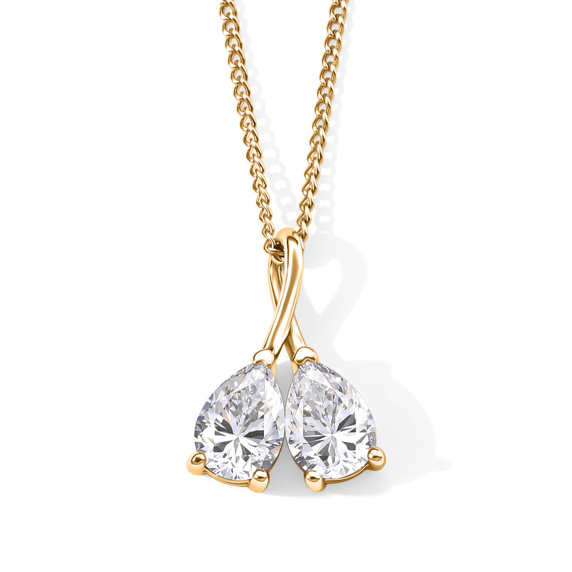 D'Joy - Moissanite Twin Pear Pendant with Chain (Size 18) in Yellow Gold Plated Sterling Silver 1.50 Ct._4506967