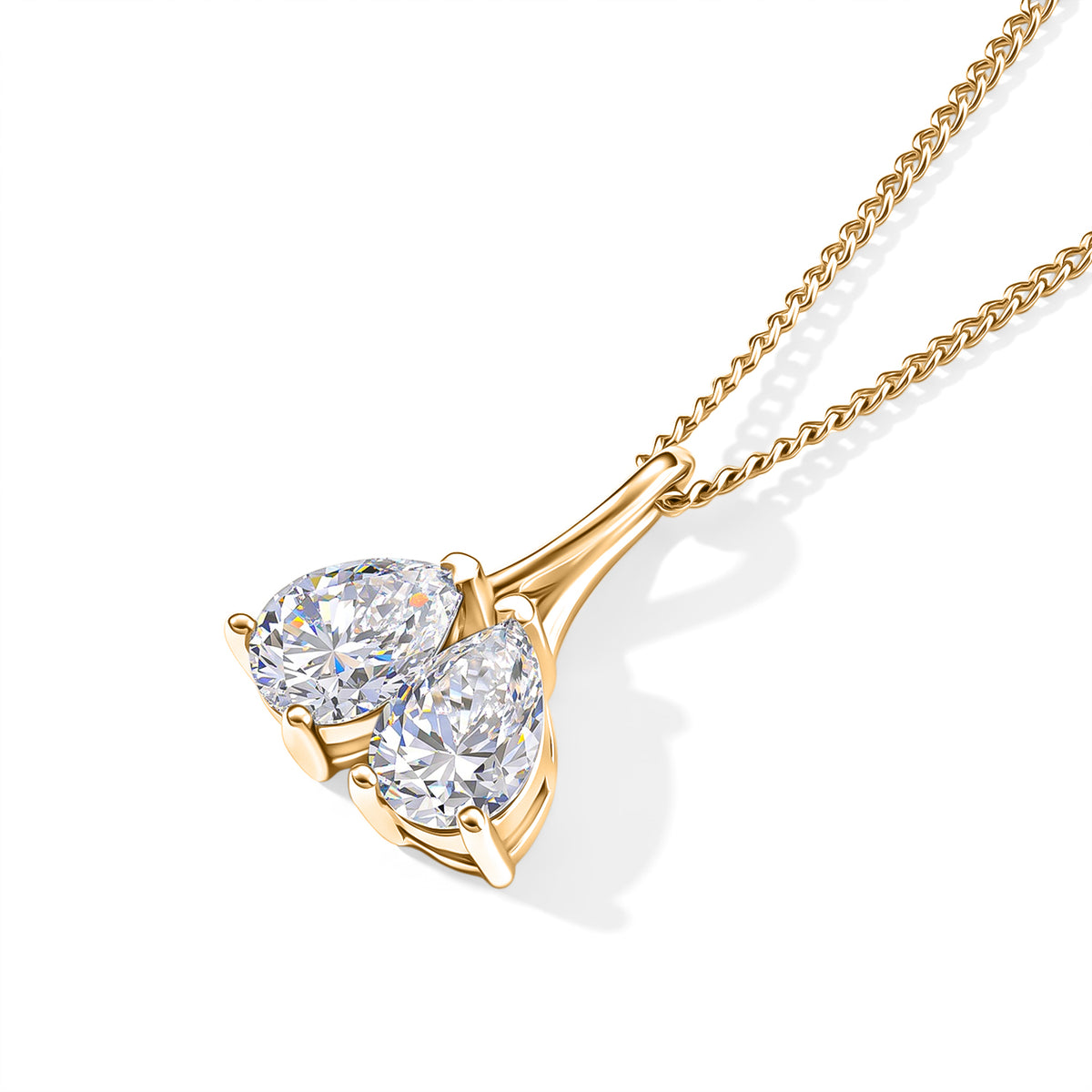 D'Joy - Moissanite Twin Pear Pendant with Chain (Size 18) in Yellow Gold Plated Sterling Silver 1.50 Ct. V32698606 4