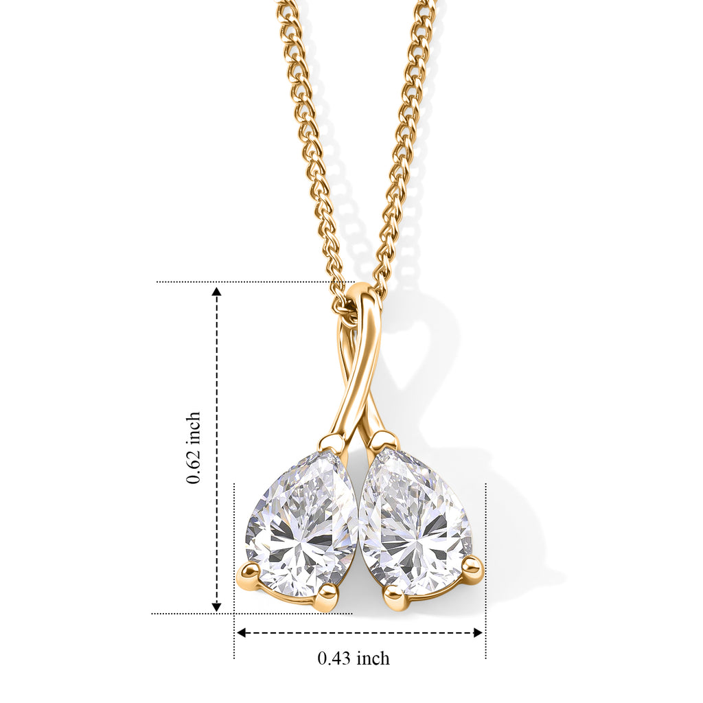 D'Joy - Moissanite Twin Pear Pendant with Chain (Size 18) in Yellow Gold Plated Sterling Silver 1.50 Ct._4506967_5