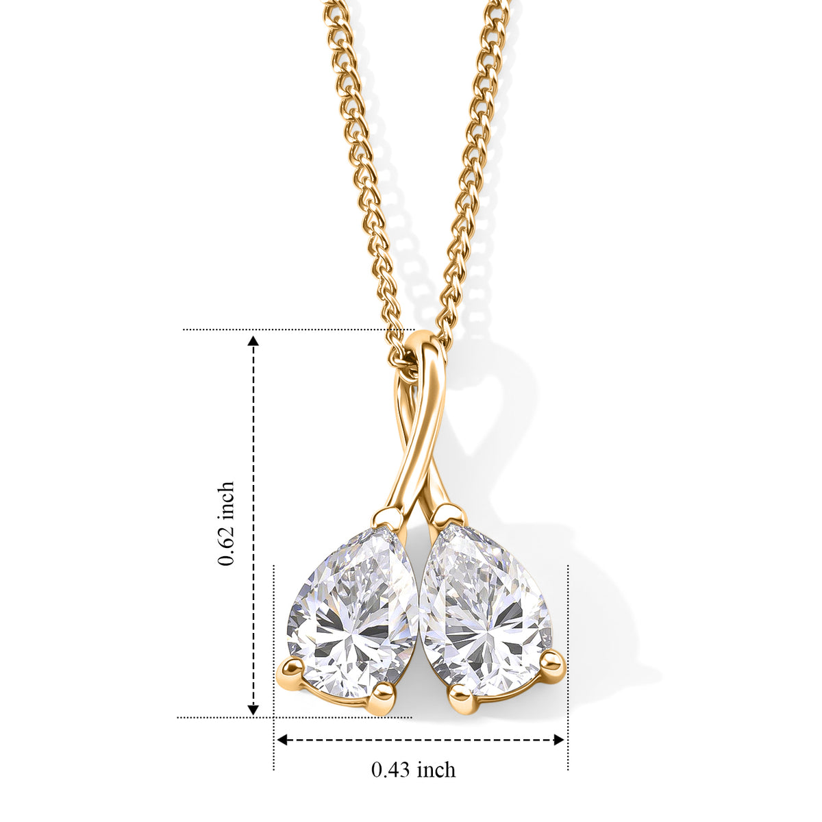 D'Joy - Moissanite Twin Pear Pendant with Chain (Size 18) in Yellow Gold Plated Sterling Silver 1.50 Ct. V32698606 6