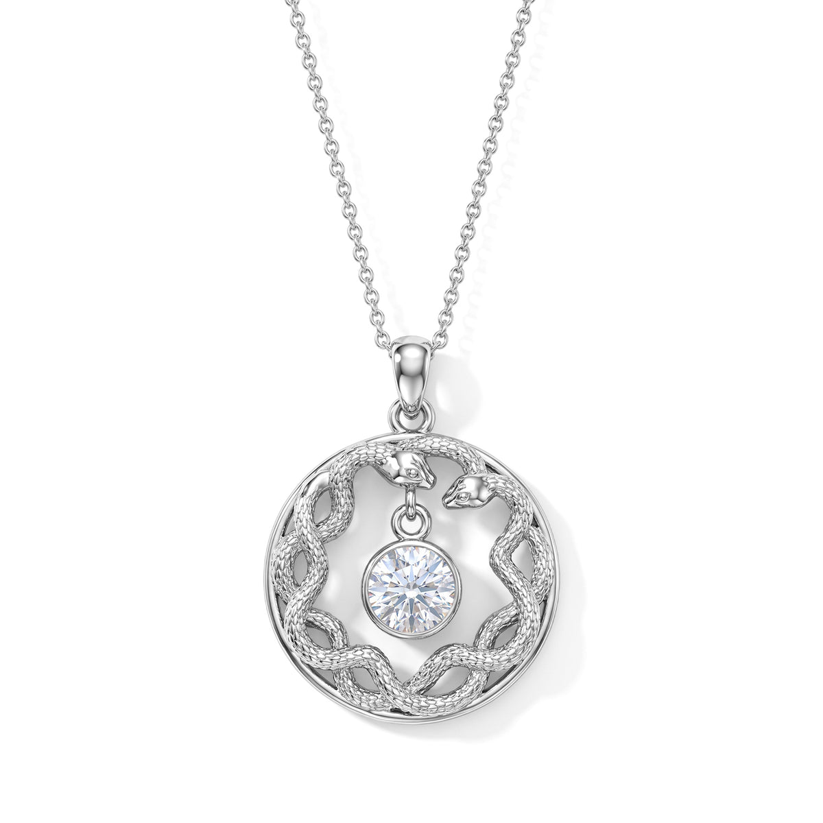 D'Joy - Moissanite Twin Serpent Pendant with Chain (Size 18) in Rhodium Overlay Sterling Silver V32698602 0
