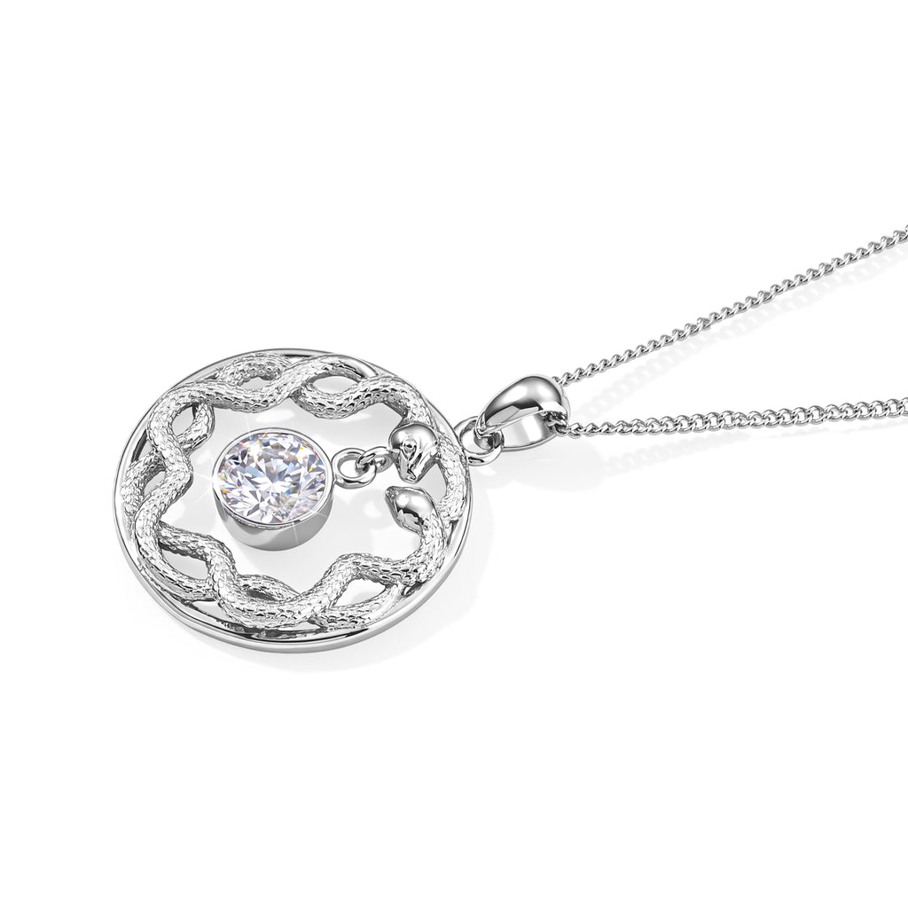 D'Joy - Moissanite Twin Serpent Pendant with Chain (Size 18) in Rhodium Overlay Sterling Silver_4506968_2
