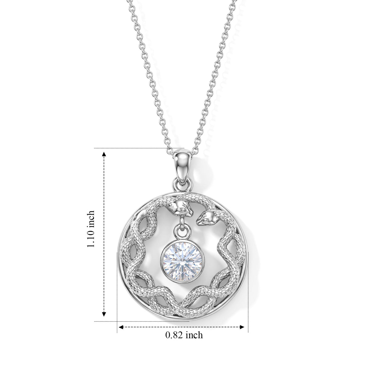 D'Joy - Moissanite Twin Serpent Pendant with Chain (Size 18) in Rhodium Overlay Sterling Silver V32698602 4