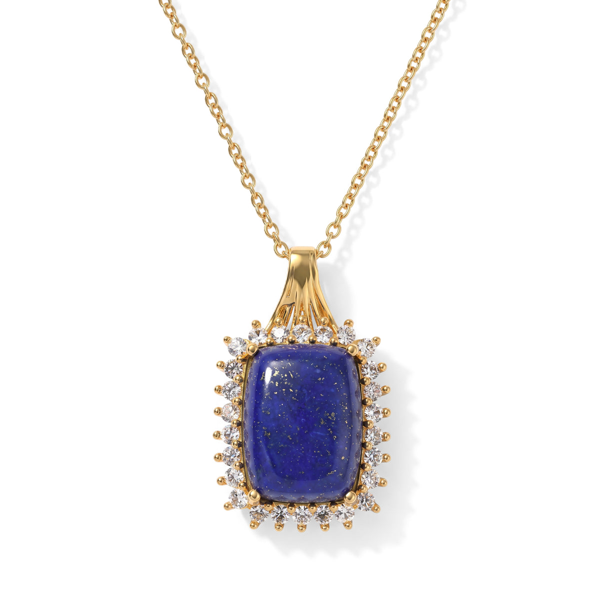 EverTrue - Lapis Lazuli &amp; White Zircon Pendant with Chain (Size 20) in Yellow Gold Tone 13.10 Ct. V32491940 0