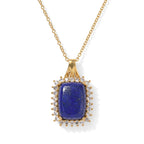 EverTrue - Lapis Lazuli & White Zircon Pendant with Chain (Size 20) in Yellow Gold Tone 13.10 Ct._4507320