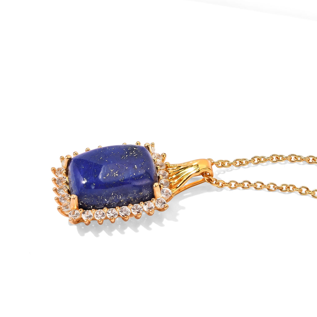 EverTrue - Lapis Lazuli & White Zircon Pendant with Chain (Size 20) in Yellow Gold Tone 13.10 Ct._4507320_3