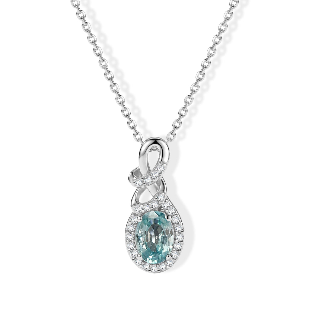 D'Joy - Blue Zircon & White Zircon Infinity Halo Drop Pendant with Chain (Size 20) in Rhodium Overlay Sterling Silver 1.50 Ct._4507335