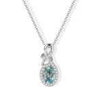 D'Joy - Blue Zircon & White Zircon Infinity Halo Drop Pendant with Chain (Size 20) in Rhodium Overlay Sterling Silver 1.50 Ct._4507335