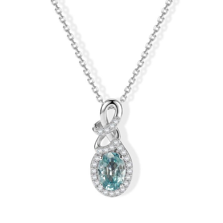 D'Joy - AAA Ratanakiri Blue Zircon &amp; White Zircon Infinity Halo Drop Pendant with Chain (Size 20) in Rhodium Overlay Sterling Silver 1.50 Ct. 4507335 1