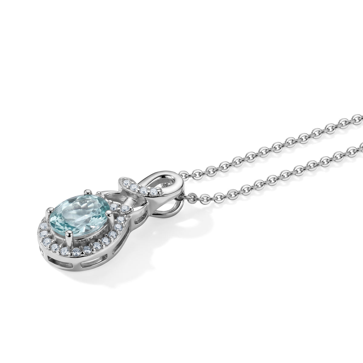 D'Joy - AAA Ratanakiri Blue Zircon &amp; White Zircon Infinity Halo Drop Pendant with Chain (Size 20) in Rhodium Overlay Sterling Silver 1.50 Ct. 4507335 3