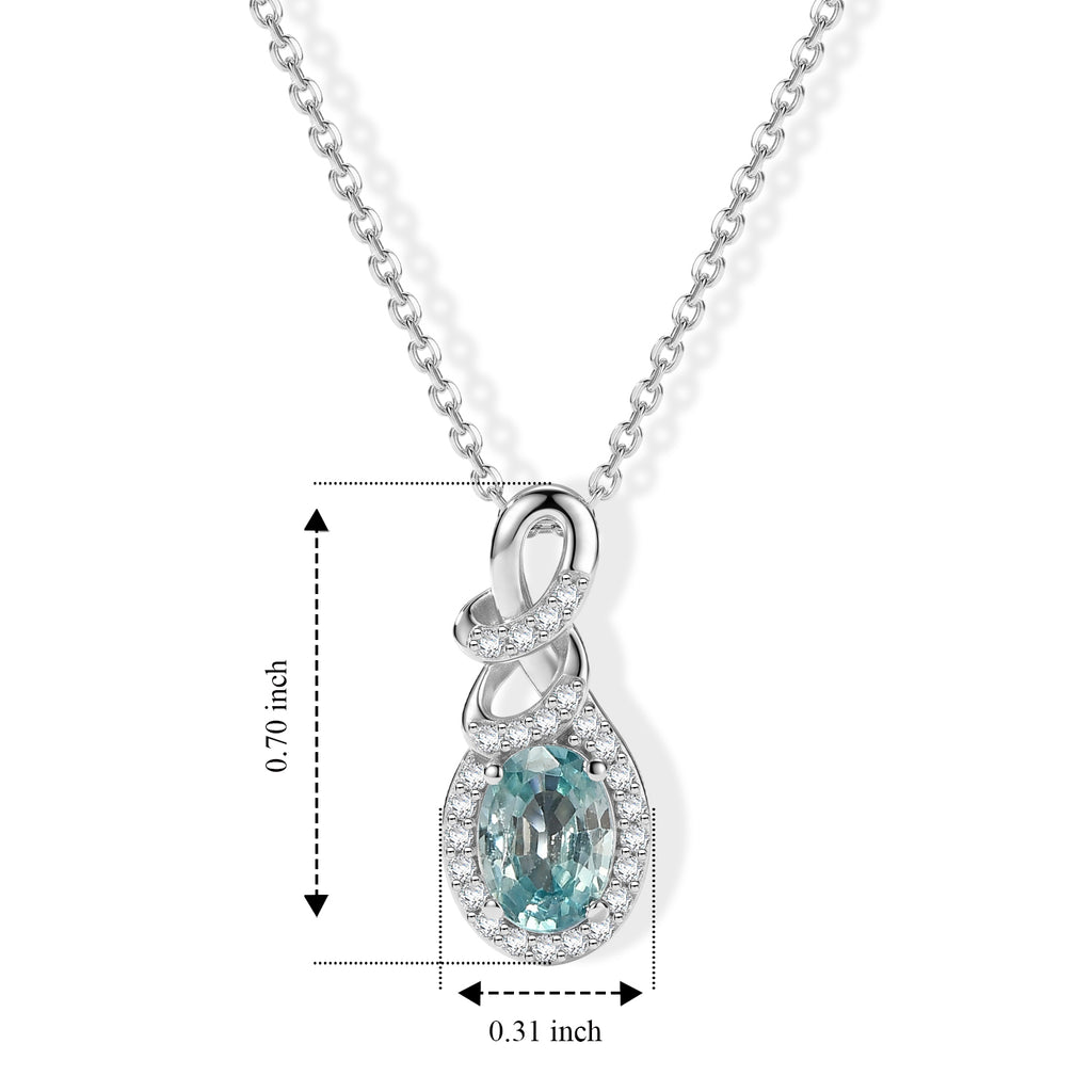 D'Joy - Blue Zircon & White Zircon Infinity Halo Drop Pendant with Chain (Size 20) in Rhodium Overlay Sterling Silver 1.50 Ct._4507335_3