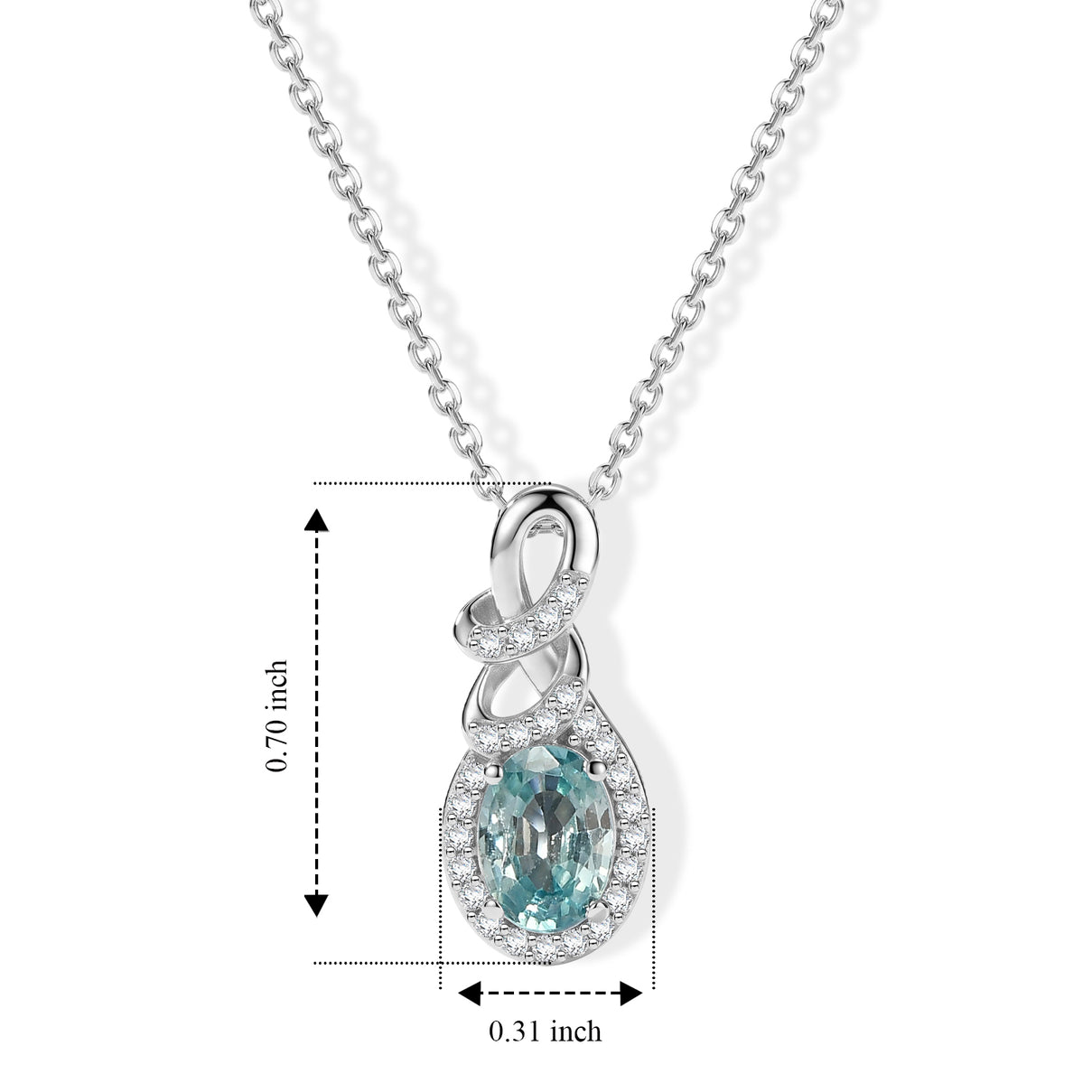 D'Joy - AAA Ratanakiri Blue Zircon &amp; White Zircon Infinity Halo Drop Pendant with Chain (Size 20) in Rhodium Overlay Sterling Silver 1.50 Ct. 4507335 4
