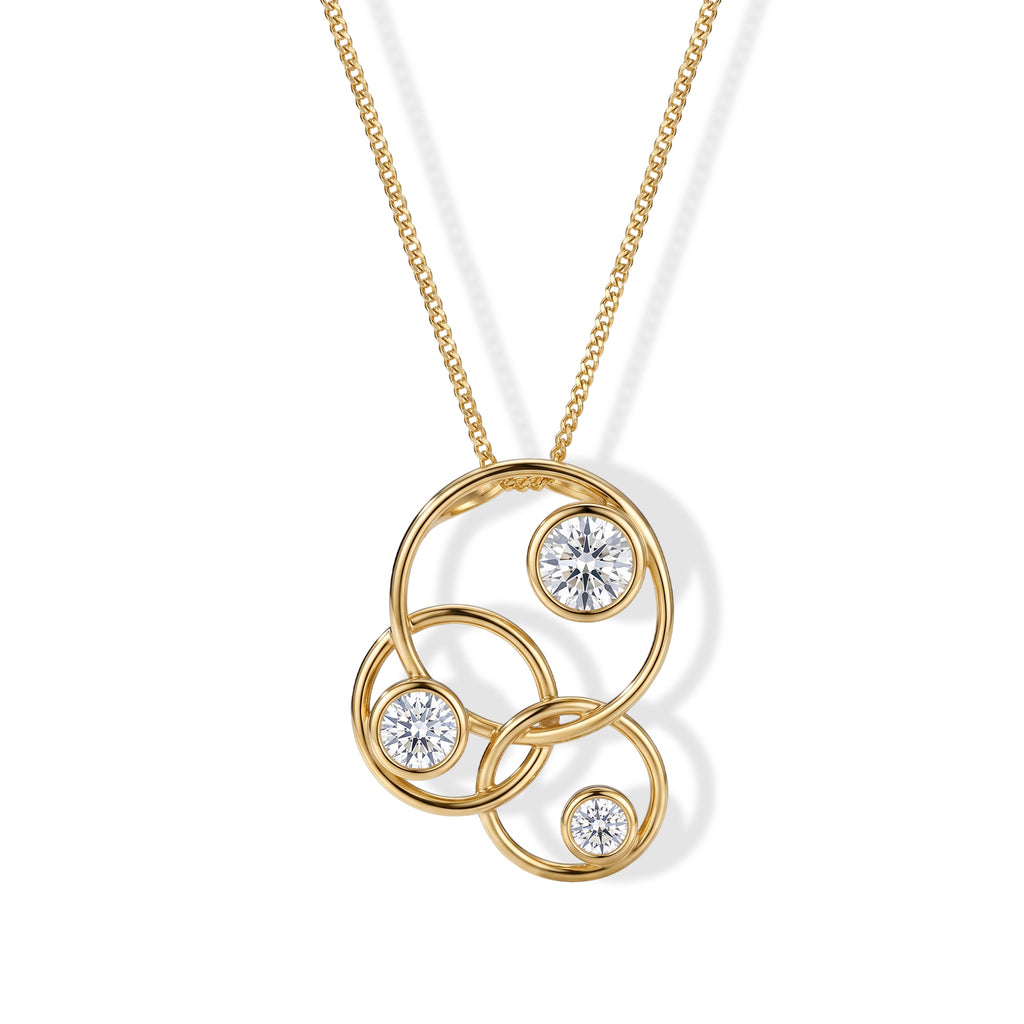 Moissanite Interlocking Circles Trilogy Pendant with Chain (Size 18) with Lobster Clasp in Yellow Gold Plated Sterling Silver_4507344