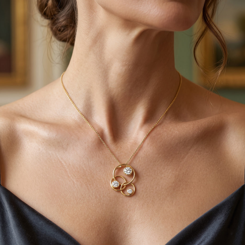 Moissanite Interlocking Circles Trilogy Pendant with Chain (Size 18) with Lobster Clasp in Yellow Gold Plated Sterling Silver_4507344_1