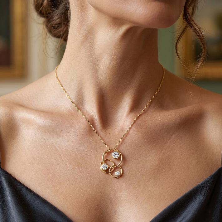 D'Joy - Moissanite Interlocking Circles Trilogy Pendant with Chain (Size 18) with Lobster Clasp in Yellow Gold Plated Sterling Silver 4507344 2