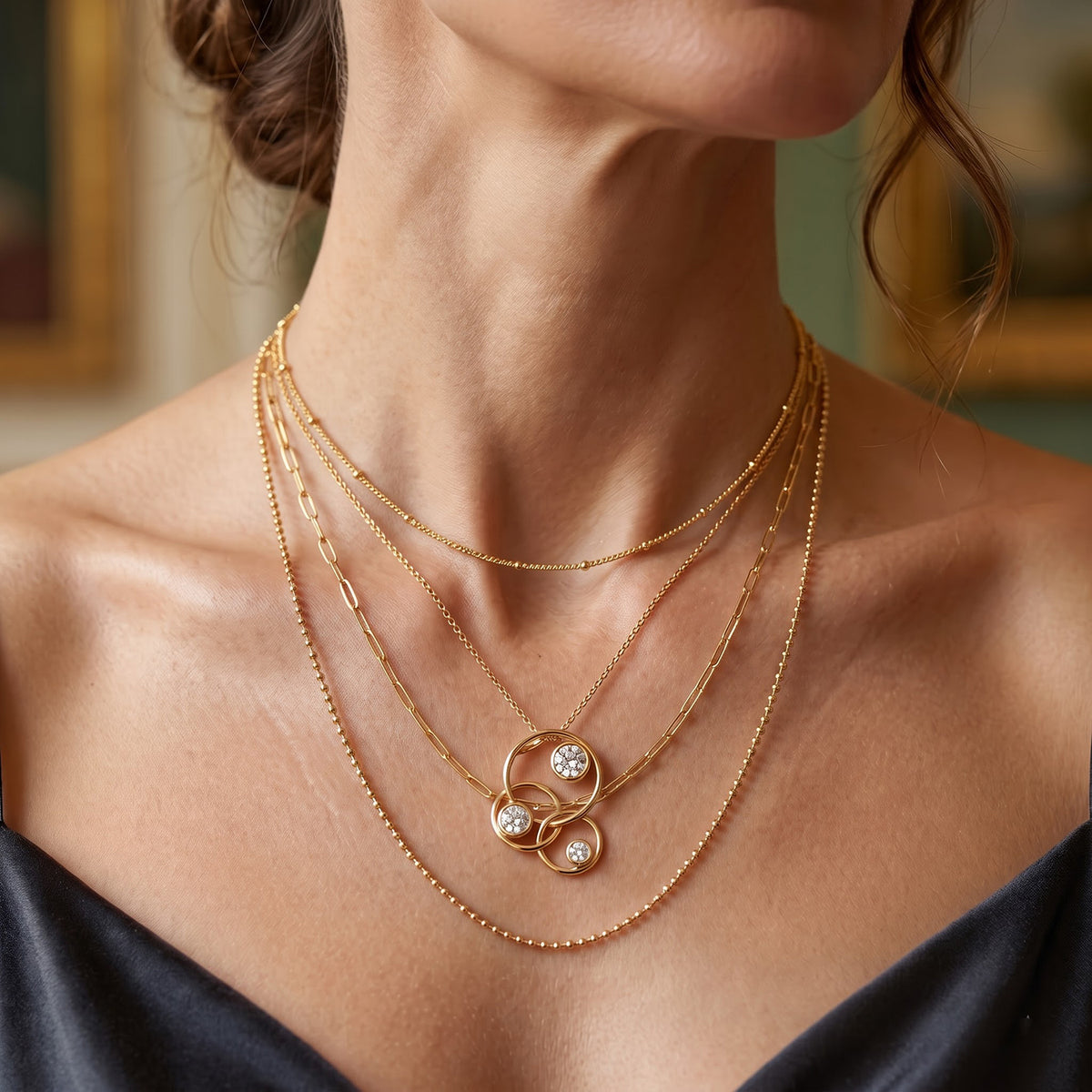 Moissanite Interlocking Circles Trilogy Pendant with Chain (Size 18) with Lobster Clasp in Yellow Gold Plated Sterling Silver 4507344 2