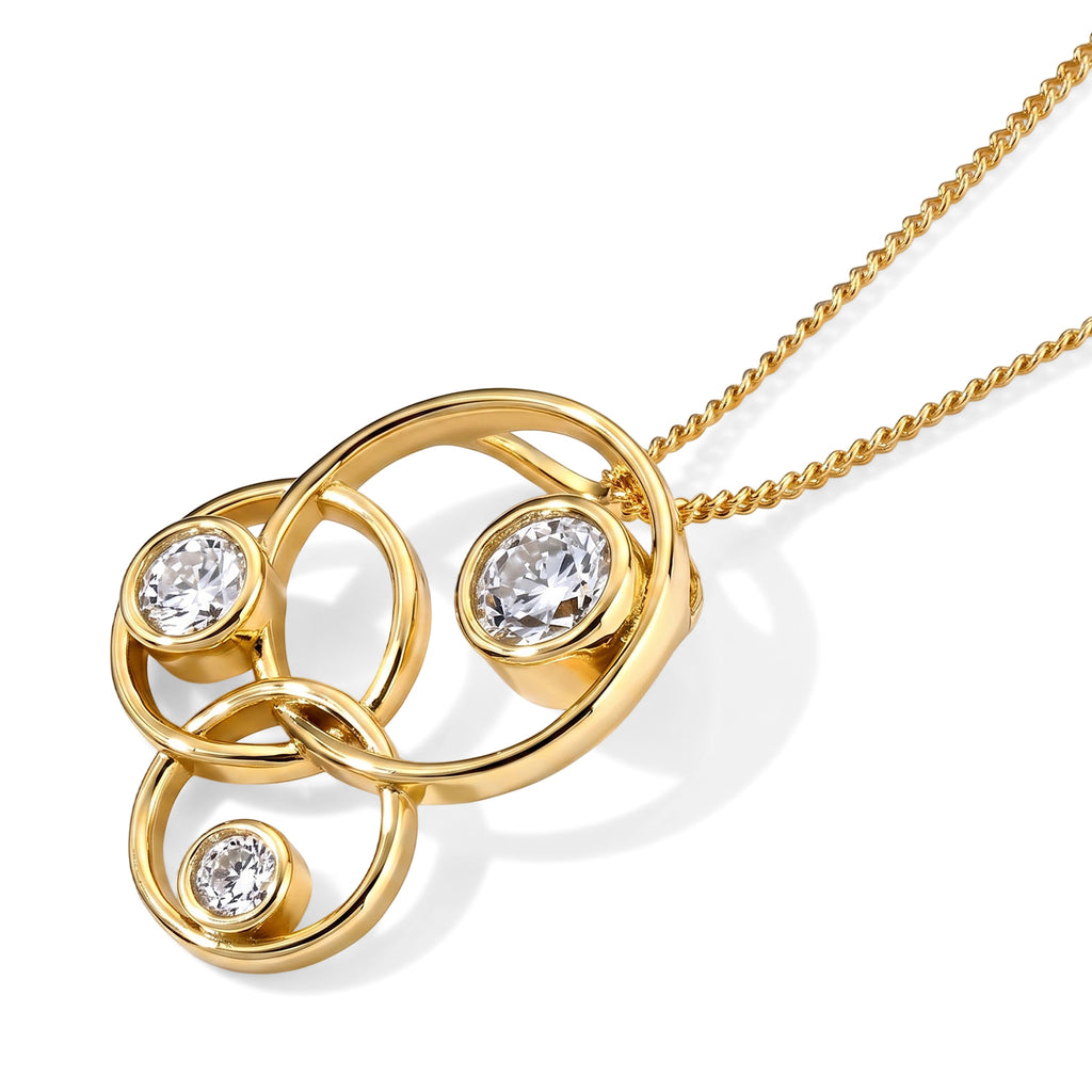 Moissanite Interlocking Circles Trilogy Pendant with Chain (Size 18) with Lobster Clasp in Yellow Gold Plated Sterling Silver_4507344_3