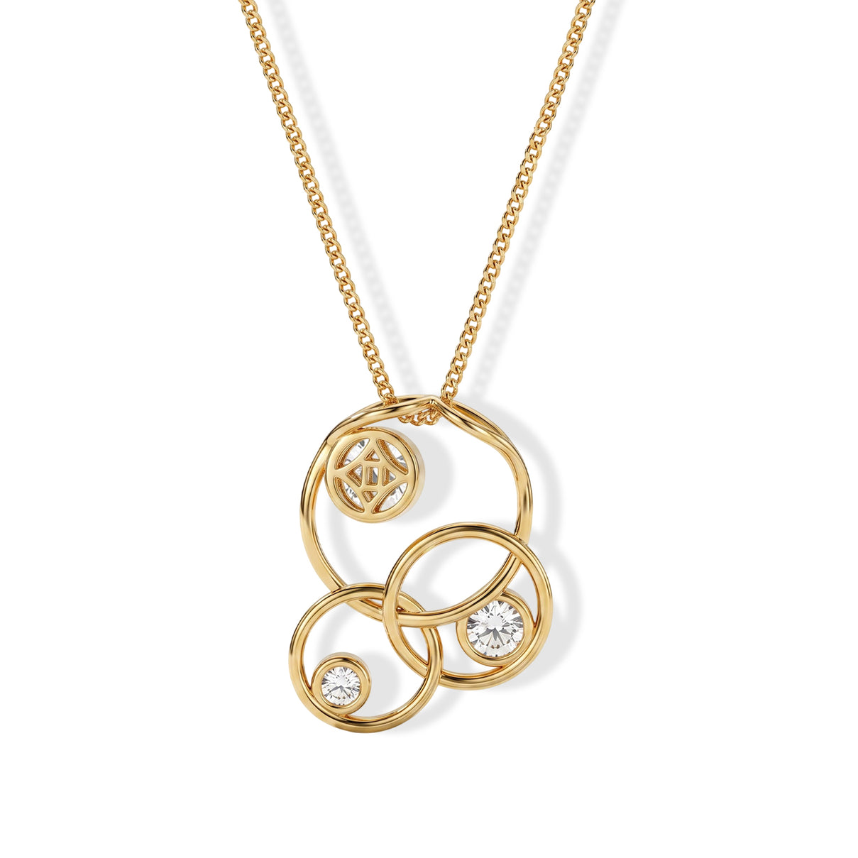 Moissanite Interlocking Circles Trilogy Pendant with Chain (Size 18) with Lobster Clasp in Yellow Gold Plated Sterling Silver 4507344 4