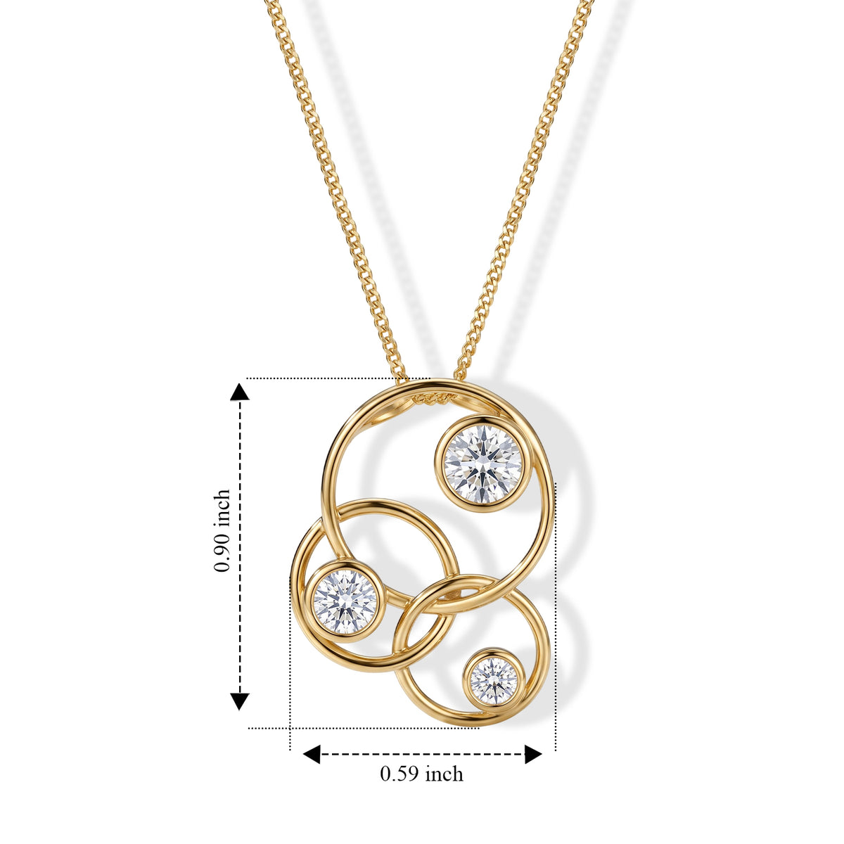 Moissanite Interlocking Circles Trilogy Pendant with Chain (Size 18) with Lobster Clasp in Yellow Gold Plated Sterling Silver 4507344 5