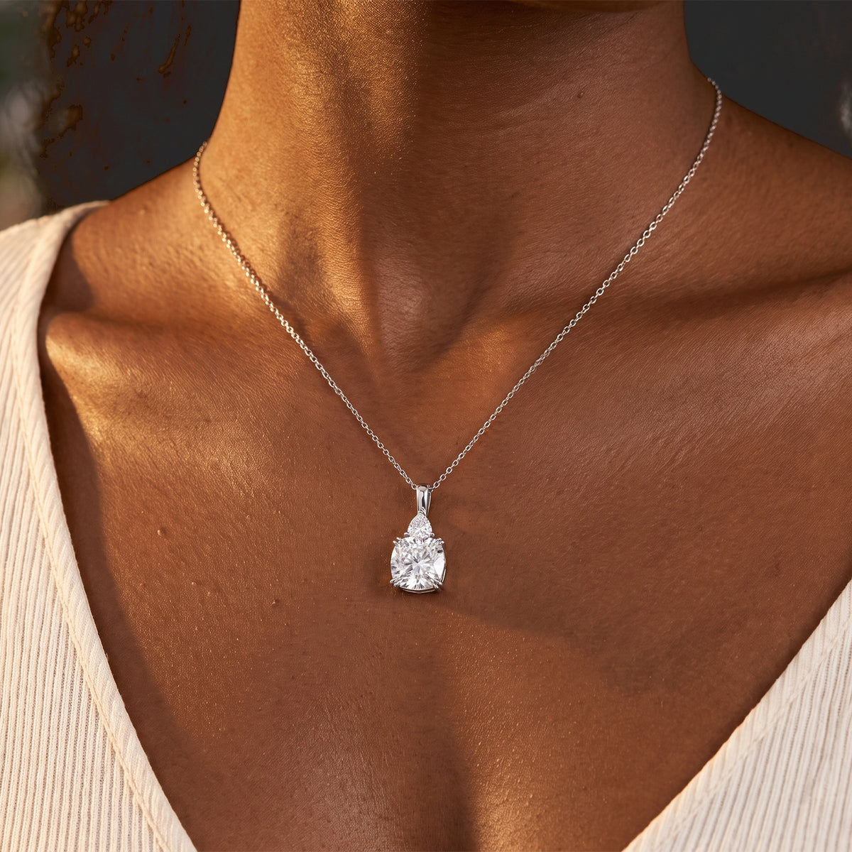 Moissanite Pendant with Chain (Size 18) in Rhodium Overlay Sterling Silver 0.50 ct  5.450  Ct. 4507345 1