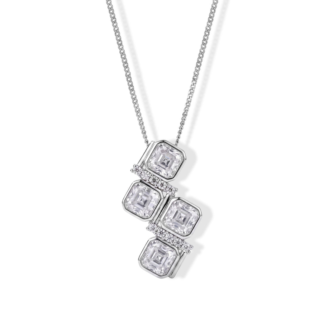 Moissanite Pendant with Chain (Size 18) in Rhodium Overlay Sterling Silver 0.13 ct  2.410  Ct._4507351