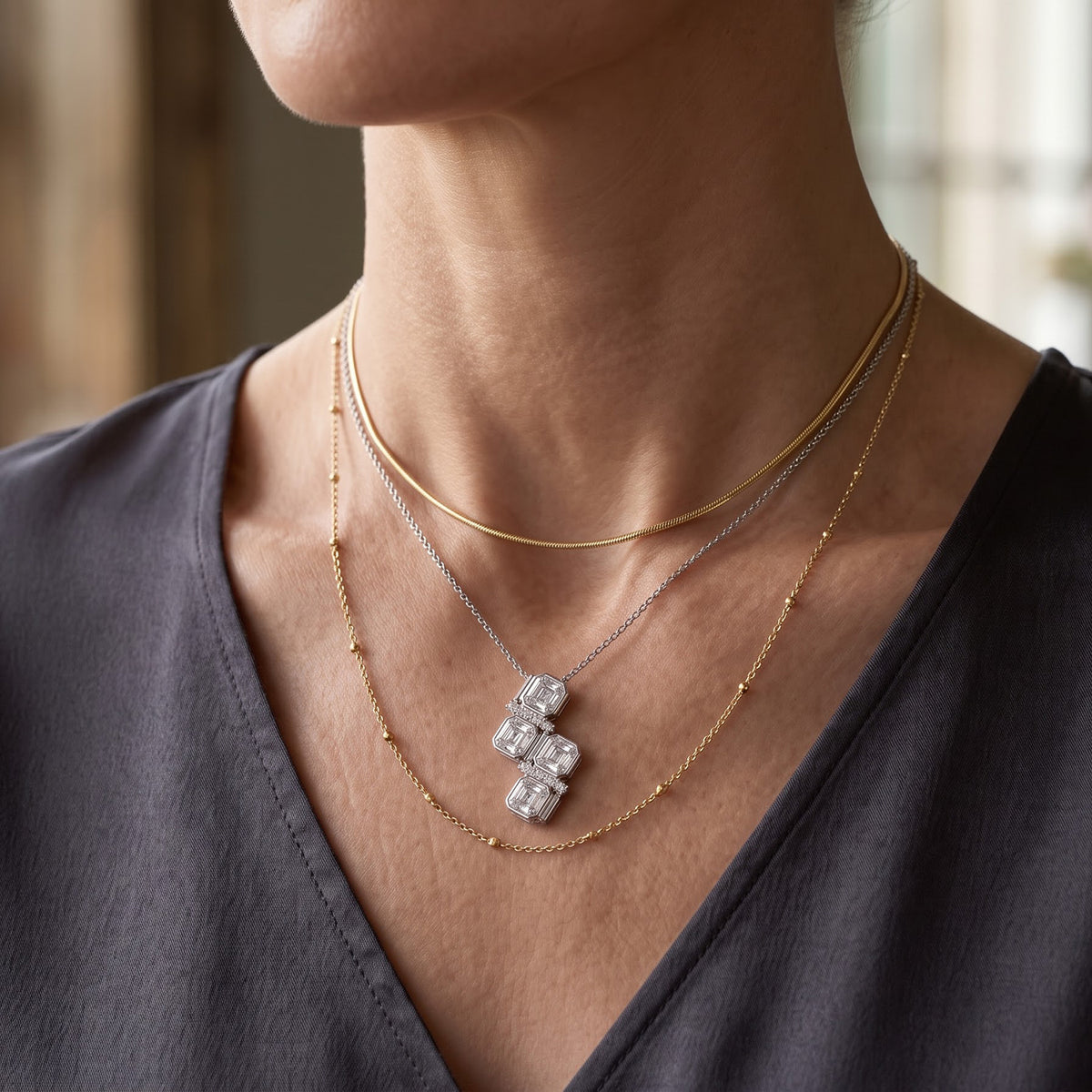 Moissanite Pendant with Chain (Size 18) in Rhodium Overlay Sterling Silver 0.13 ct  2.410  Ct. 4507351 2