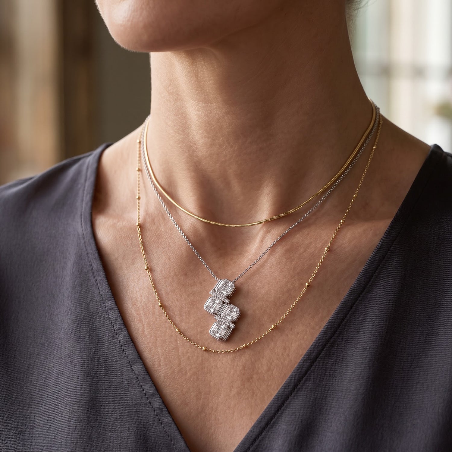 Moissanite Pendant with Chain (Size 18) in Rhodium Overlay Sterling Silver 0.13 ct  2.410  Ct. 4507351 2