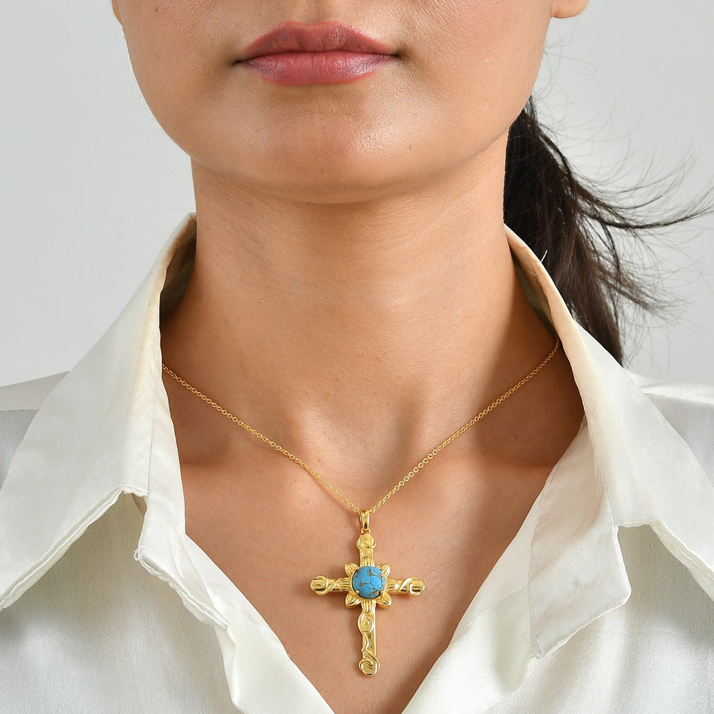 Blue Turquoise Pendant with Chain (Size 20) Stainless Steel  3.900  Ct._4507382_1