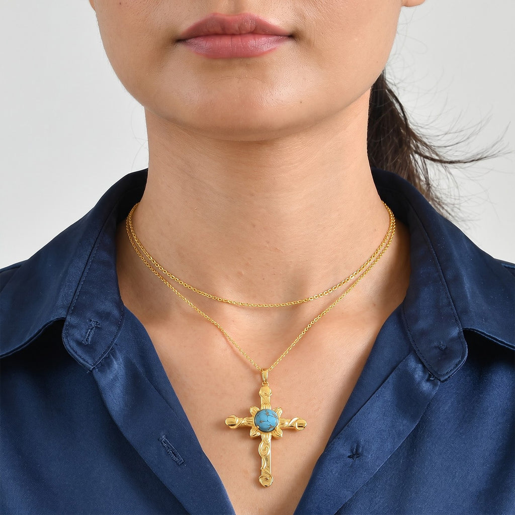 Blue Turquoise Pendant with Chain (Size 20) Stainless Steel  3.900  Ct._4507382_2