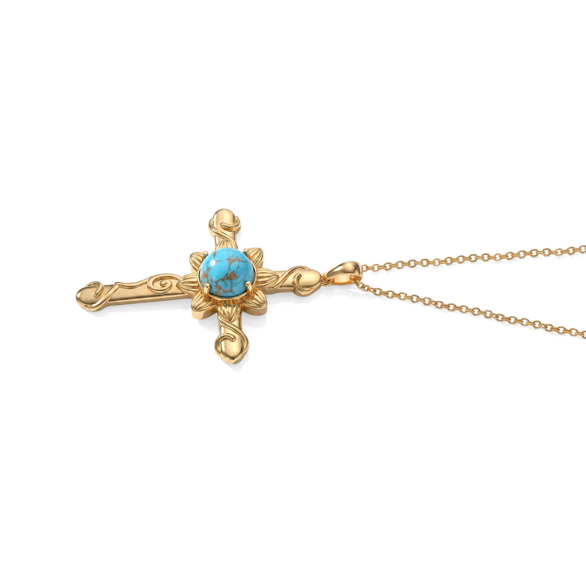 EverTrue - Mohave Blue Turquoise Cross Pendant with Chain (Size 20) in Yellow Gold Tone 3.90 Ct. 4507382 4
