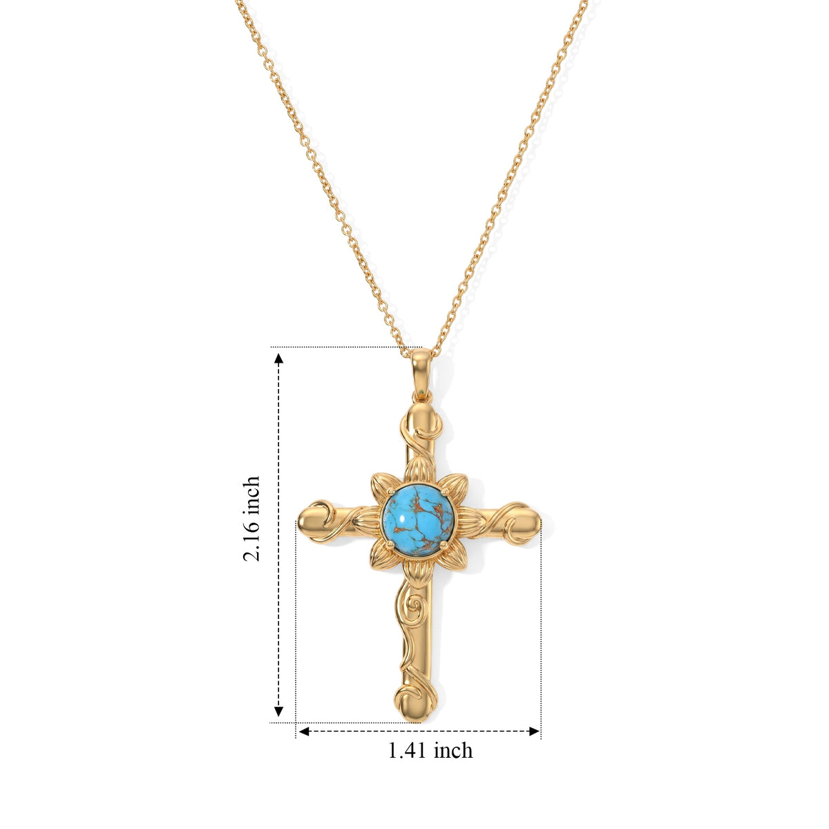 EverTrue - Mohave Blue Turquoise Cross Pendant with Chain (Size 20) in Yellow Gold Tone 3.90 Ct. 4507382 5