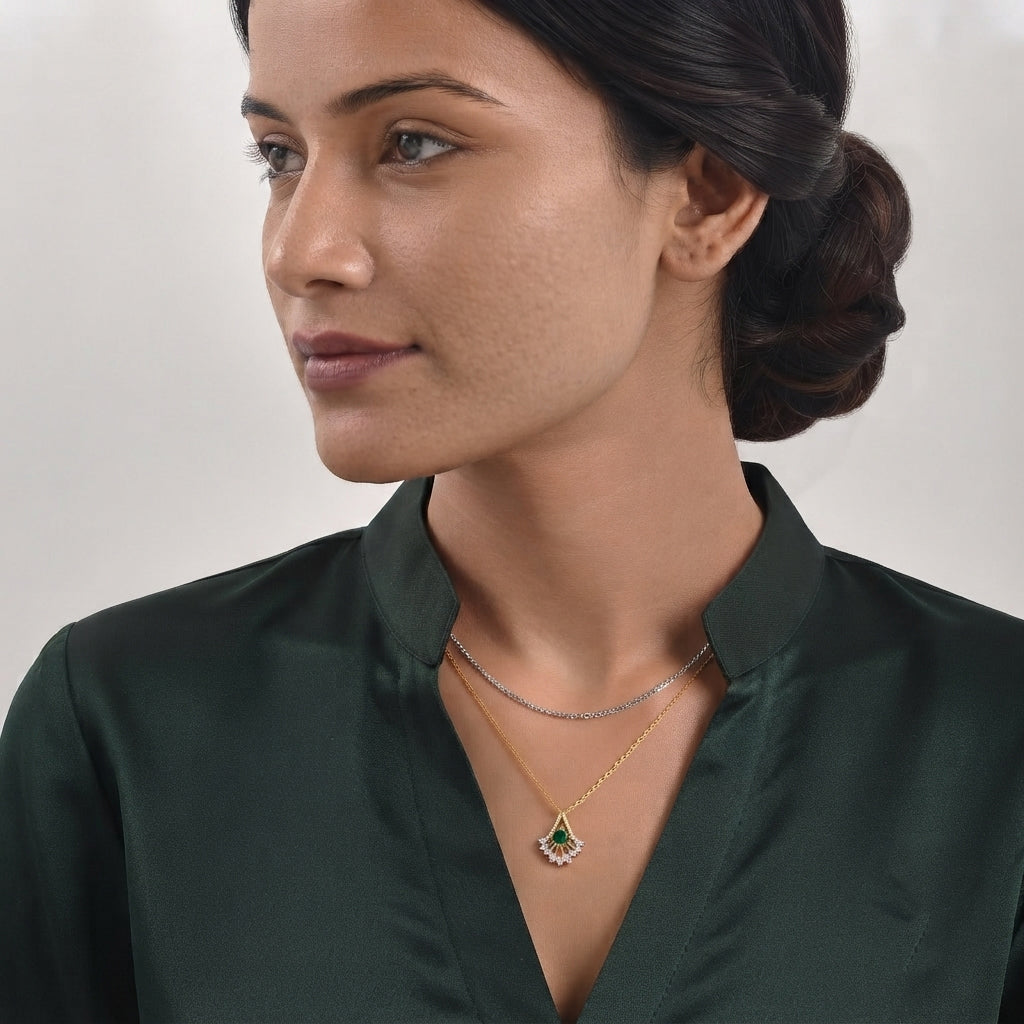 D'Joy - Natural Green Apatite & White Zircon Pendant in Yellow Gold Plated Sterling Silver with Chain (Size 20)_4507406_2