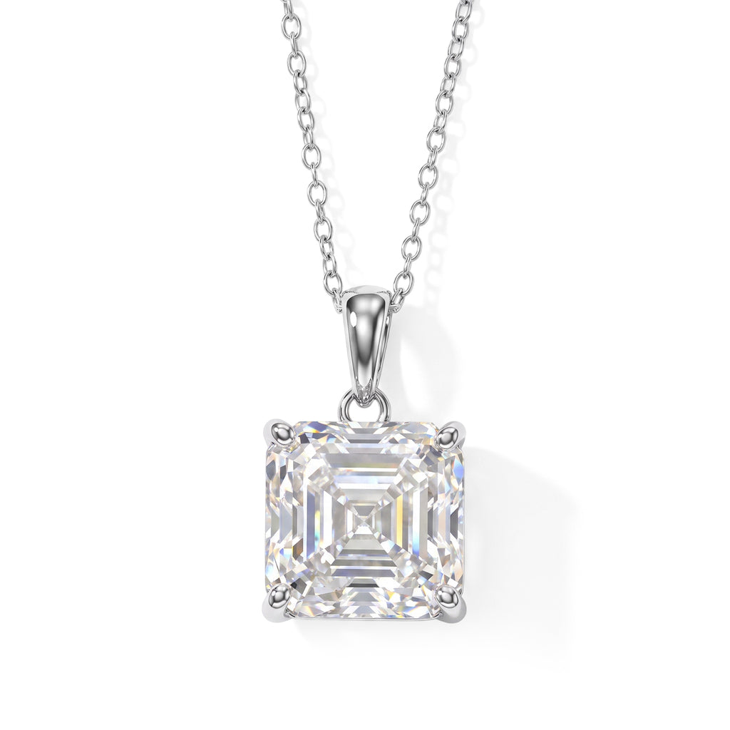 Moissanite Pendant with Chain (Size 18) in Rhodium Overlay Sterling Silver  12.300  Ct._4507528