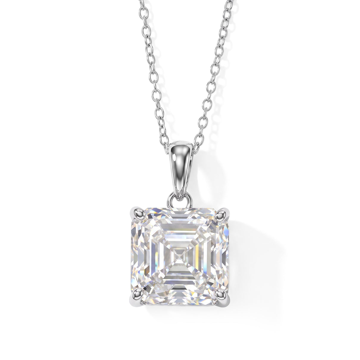 Moissanite Pendant with Chain (Size 18) in Rhodium Overlay Sterling Silver  12.300  Ct. 4507528 0