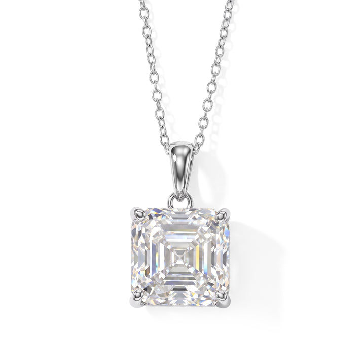 OTO - Moissanite Solitaire Pendant with Chain (Size 18) with Lobster Clasp in Rhodium Overlay Sterling Silver 12.00 Ct. 4507528 1