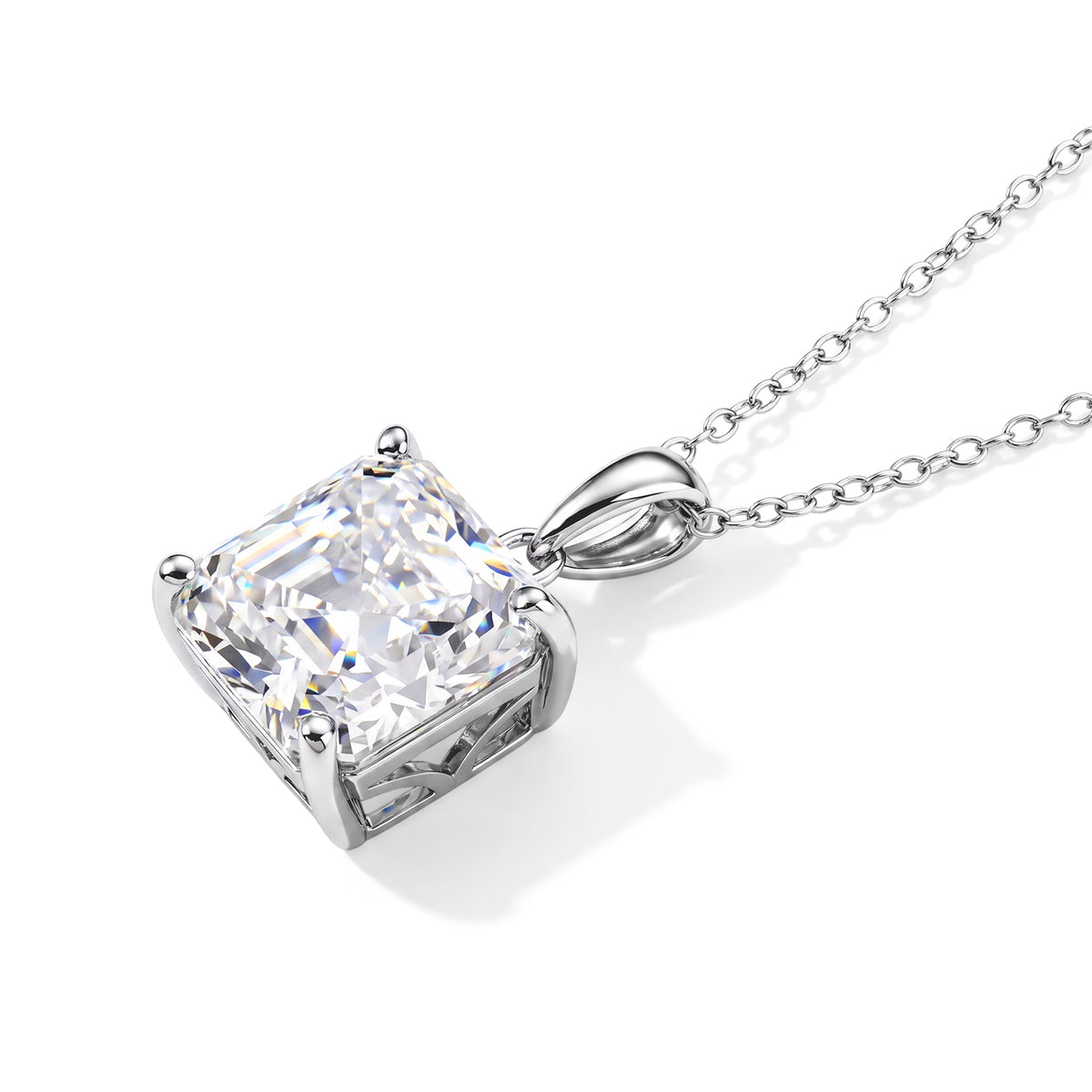 Moissanite Pendant with Chain (Size 18) in Rhodium Overlay Sterling Silver  12.300  Ct. 4507528 3