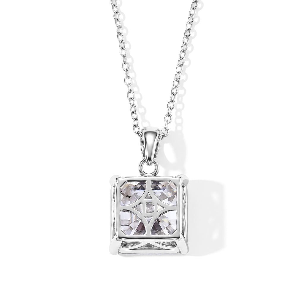 Moissanite Pendant with Chain (Size 18) in Rhodium Overlay Sterling Silver  12.300  Ct._4507528_4