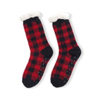 LIVMORE 2-Piece Bamboo Towel & Sherpa Fleece Checked Socks Christmas Gift Set - Red & Black_4507693_1