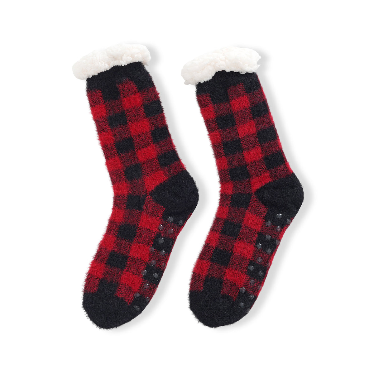 LIVMORE 2-Piece Bamboo Towel &amp; Sherpa Fleece Checked Socks Christmas Gift Set - Red &amp; Black 4507693 1