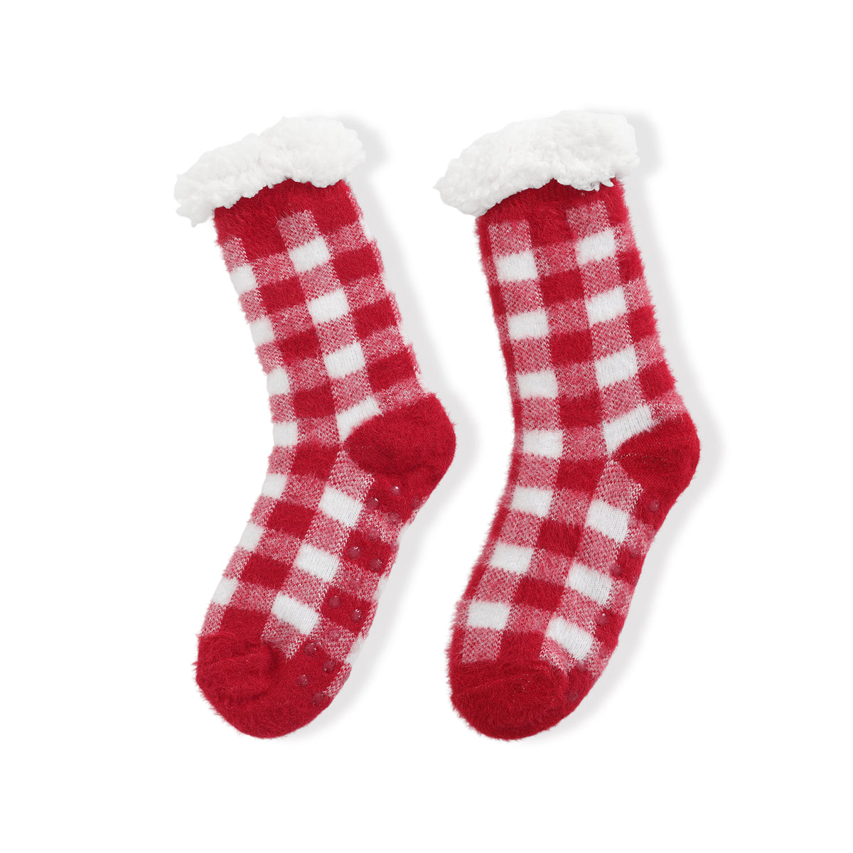 LIVMORE 2-Piece Bamboo Towel &amp; Sherpa Fleece Checked Socks Christmas Gift Set - Red &amp; White 4507710 1